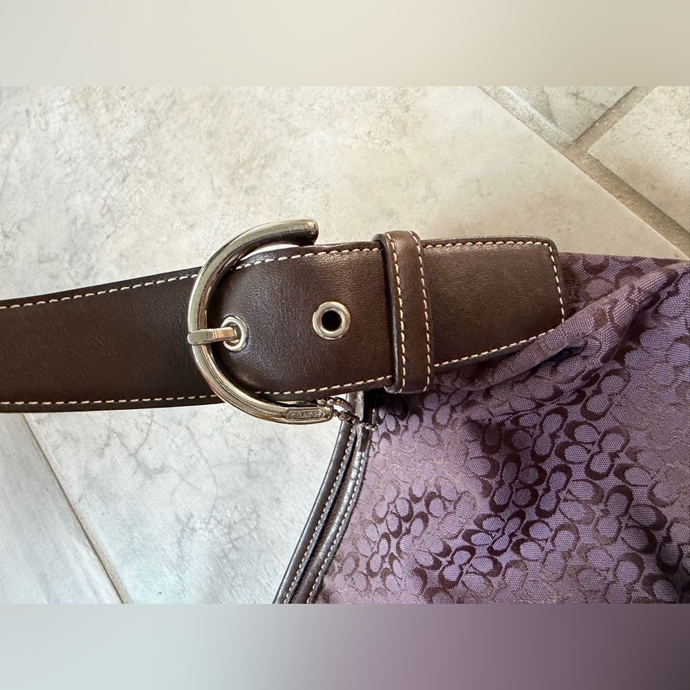 Y2K Vintage Coach Soho Hobo Shoulder Bag Purple Jacquard Brown Leather EUC - Picture 7 of 11